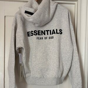 Fear of God Essentials Light Gray Hoodie with Black Logo